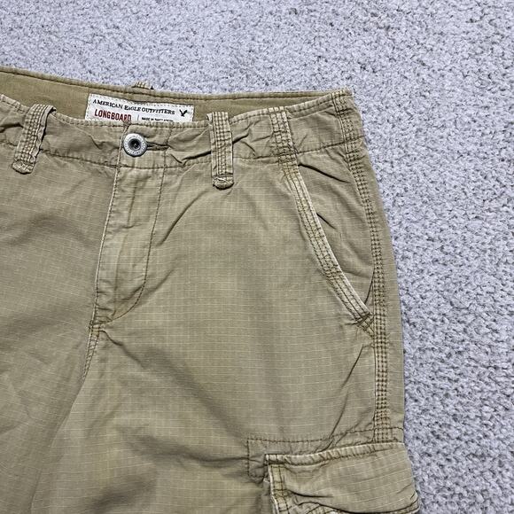 American Eagle Cargo Shorts Mens 30 Tan Khaki Ripstop Military Y2K Cotton Long - Picture 5 of 15